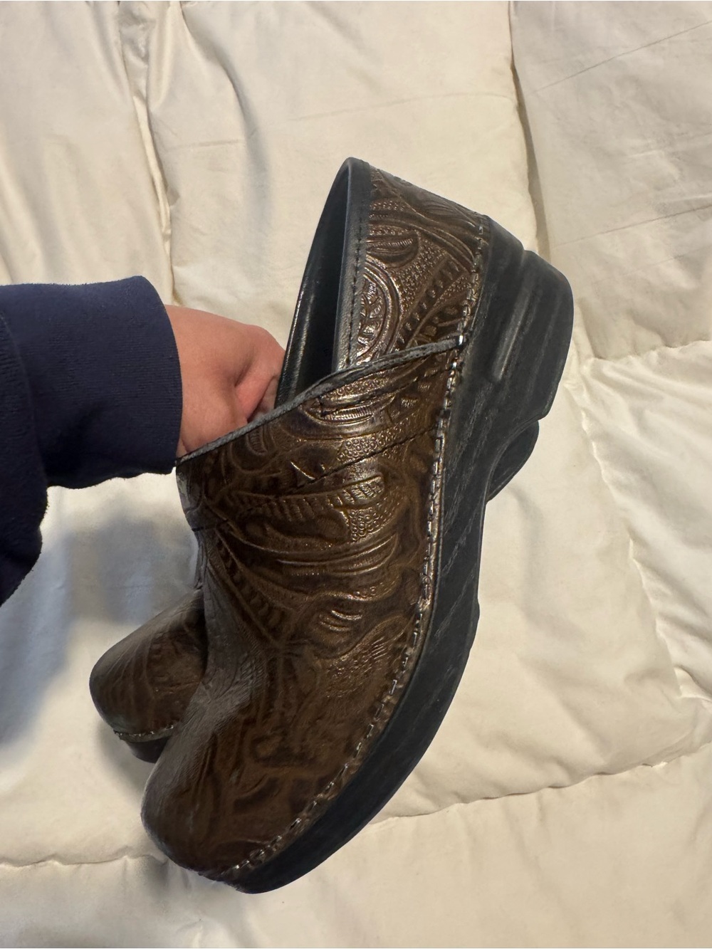 Embossed Brown Slip-On Clogs - Picture 4 of 4